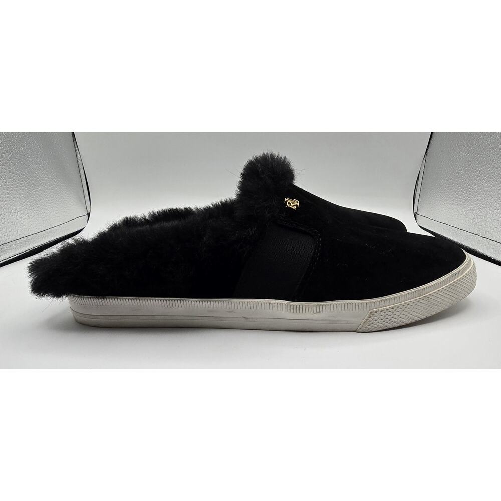 Lauren Ralph Lauren Jinny Mules Slip On Cozy Faux Fur Trim Suede Black 10*